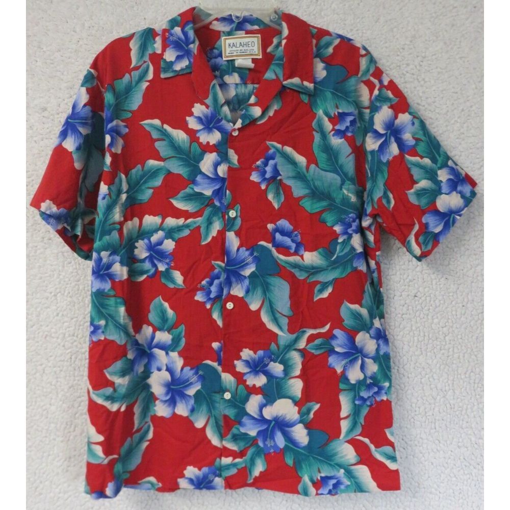 Womens Kalaheo RJC Short Sleeve Button Front Hawaiian Shirt Size L Rayon USA‎